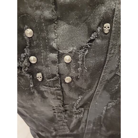Mens Smoke Rise Distressed Denim Jacket With Patches Size XL Black Studded - Picture 12 of 16